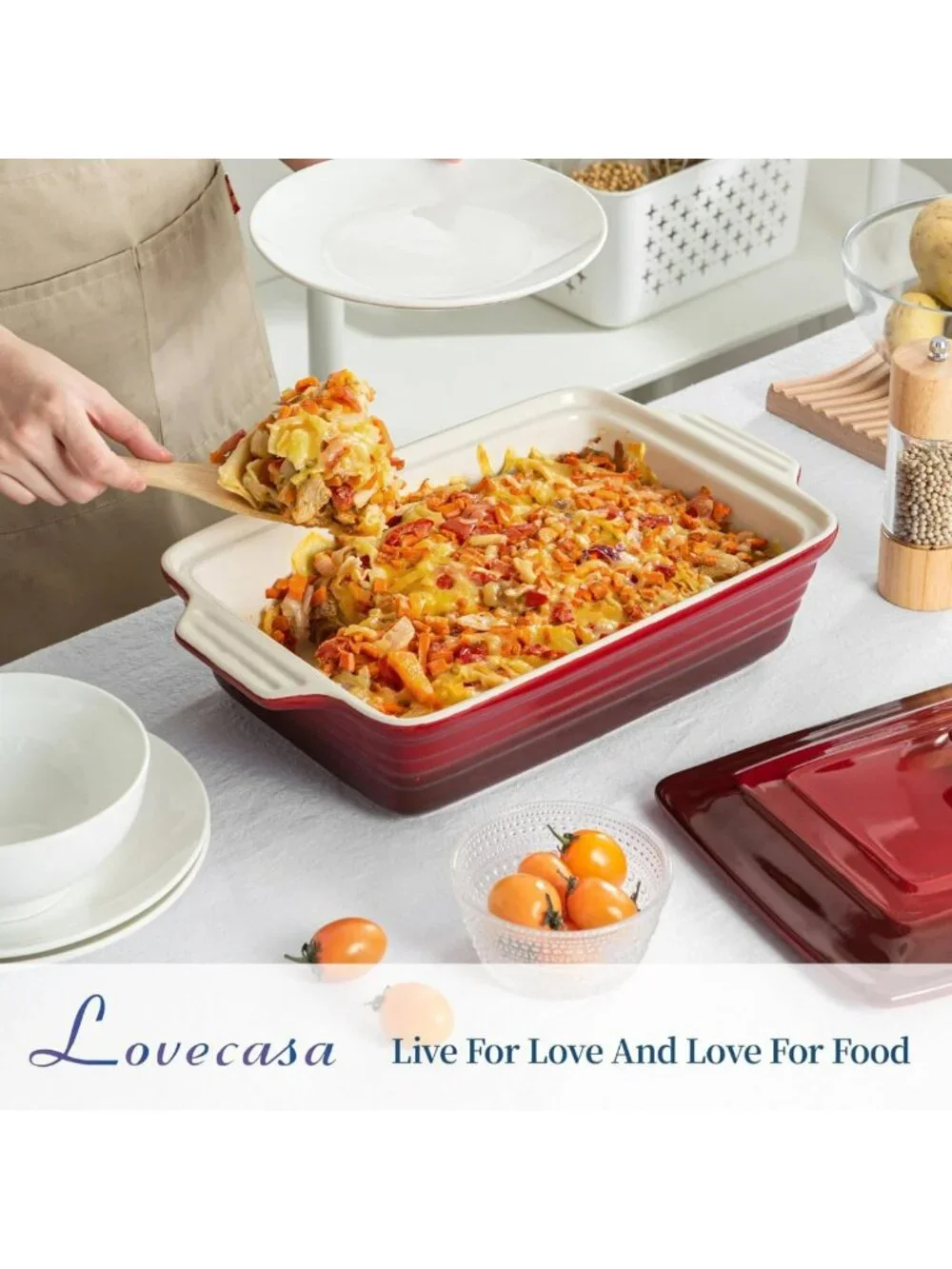 4.5 Quart Ceramic Casserole Dish with Lid - Oven & Microwave Safe Bakeware for